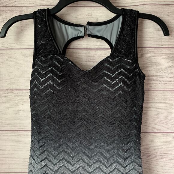 Emerald Sundae Black Gray Chevron Lace Formal Dress Ombre Bodycon Keyhole Size S - Picture 2 of 16